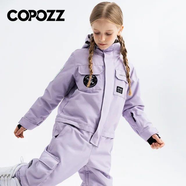 Kids Winter Ski Jumpsuit with Hood - Image 2