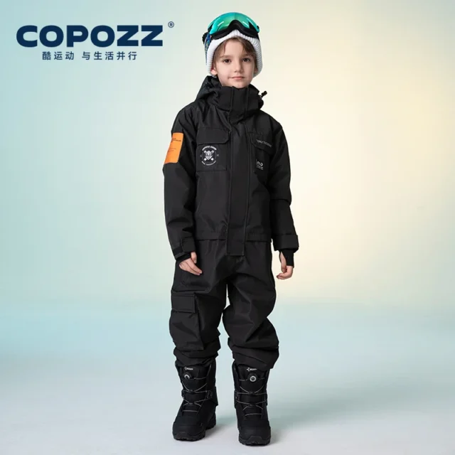 Kids Winter Ski Jumpsuit with Hood - Image 3